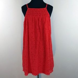Red Lace Overlay Dress w/Keyhole Back&Cool Details